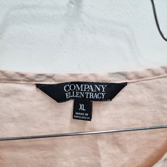 Company Ellen Tracy Womens Peach Linen Blouse XL Lace Up Tab Sleeve Hi-Low Top - Picture 5 of 9